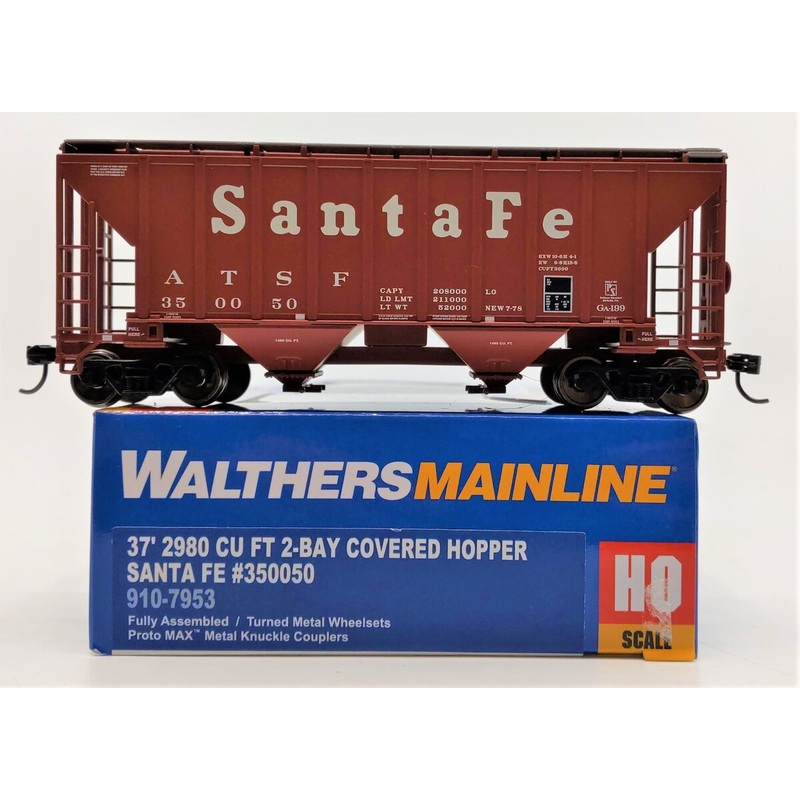 Walthers 910-7953 HO Scale Santa Fe ATSF 2-Bay 37′ Covered Hopper Car #350050 MT/Box