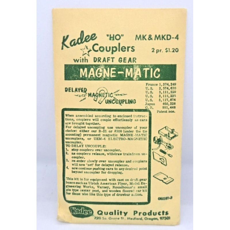 Kadee MK & MKD-4 Magne-Matic Couplers W/Draft Gear 2 Pair