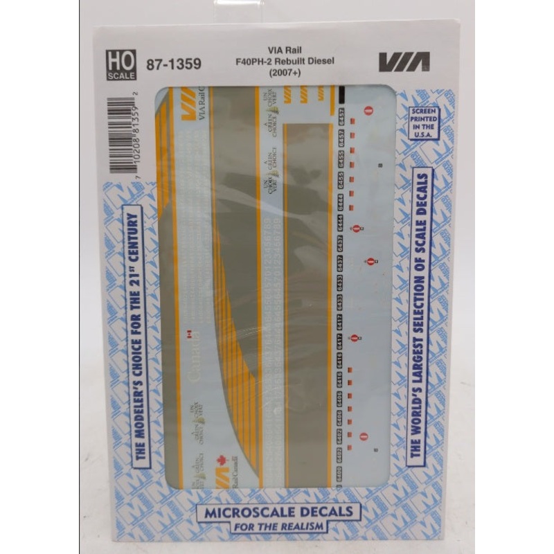 Microscale 87-1359 HO Scale VIA Rail F40PH-2 Rebuilt Diesel (2007+) Decal Sheet