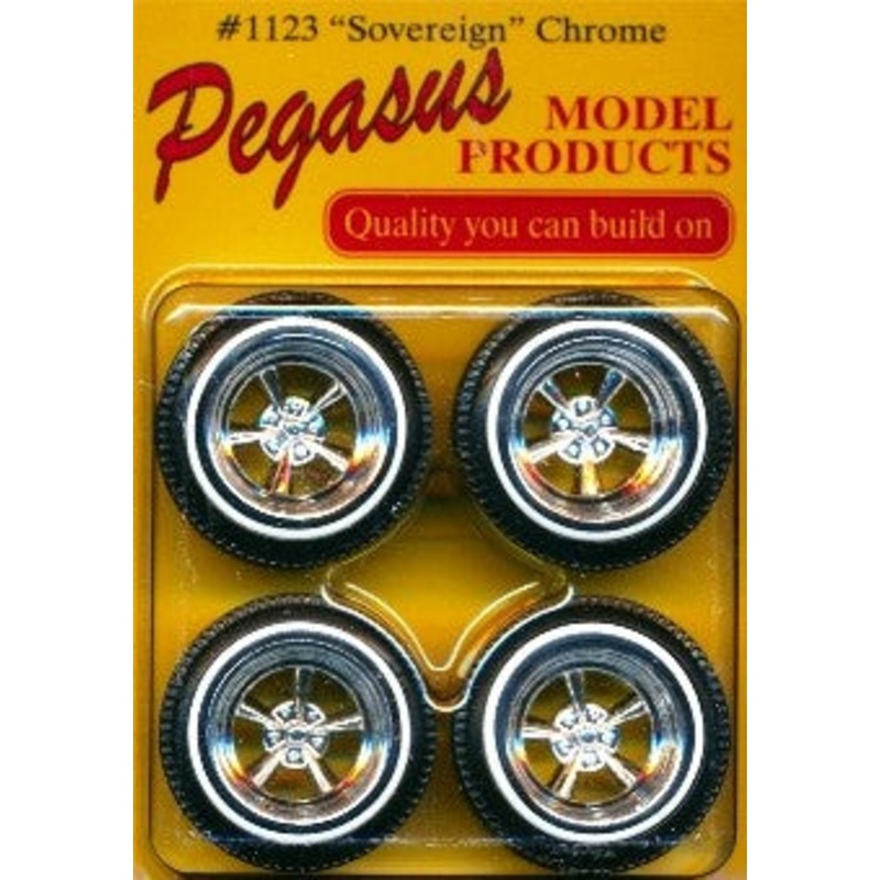 Pegasus Hobby 1123 1:24 Sovereign Chrome Rims w/Tires (4)