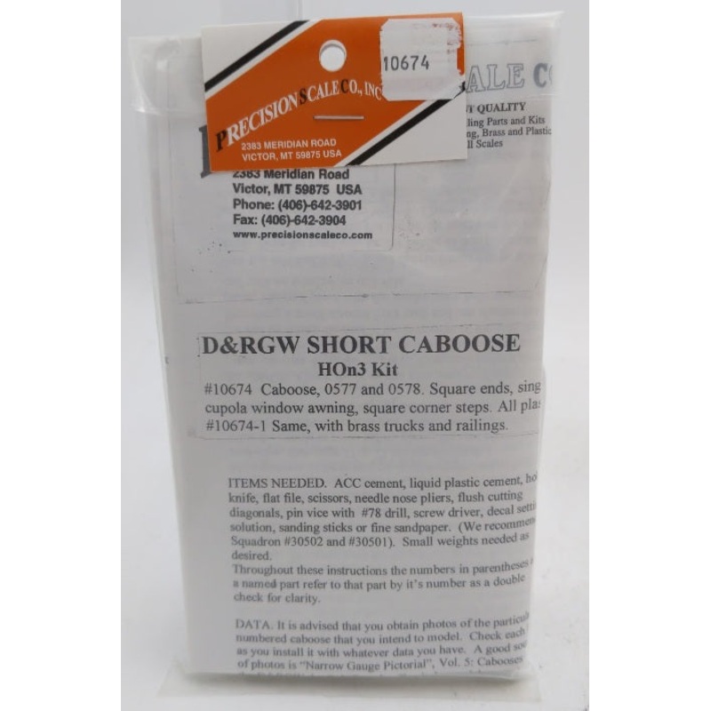Precision Scale Company 10674 Denver & Rio Grande Western Short Caboose Kit