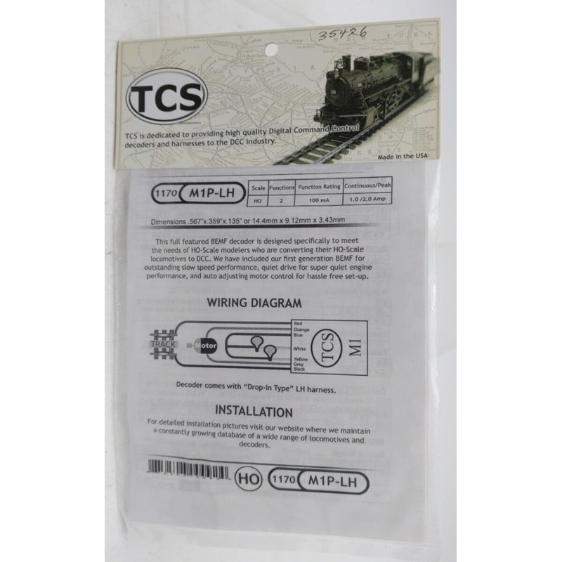 Train Control Systems 1170 HO M1P-LH Decoder W/Drop -In Type & Wiring Diagram