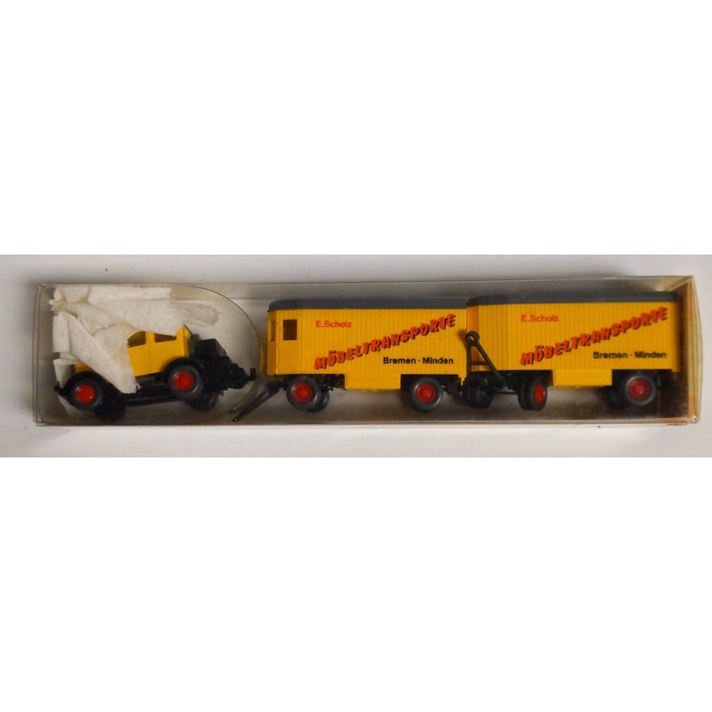 Wiking 27851 HO Scale E. Scholz Mobeltransporte Double Tractor Trailer Model Car