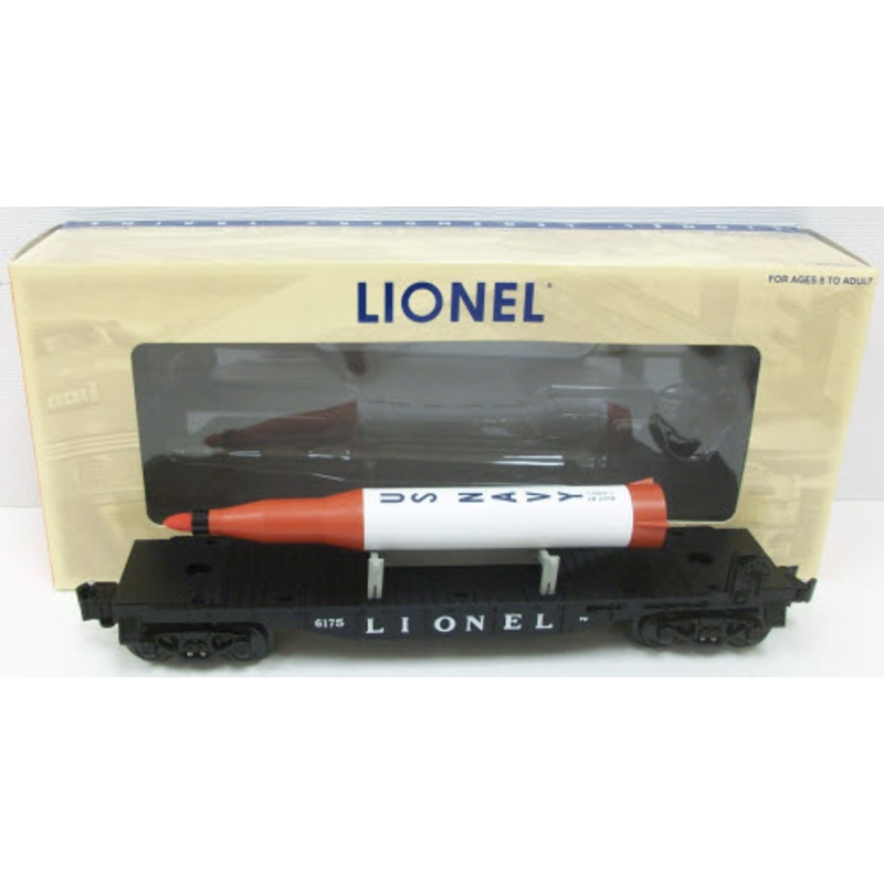 Lionel 6-39457 O Gauge PWC Flatcar w/ US Navy Rocket #6175 EX/Box