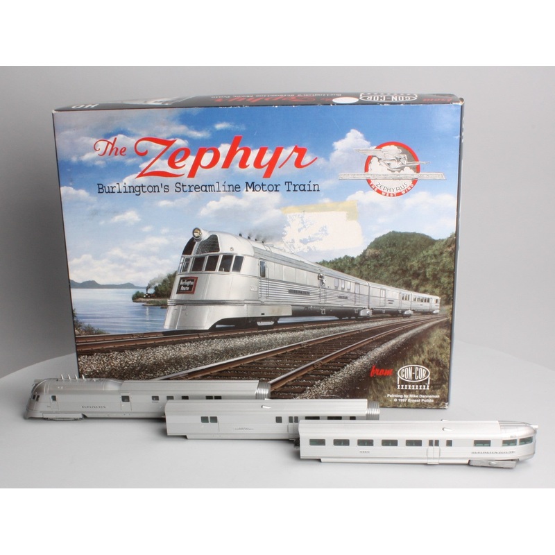 Con-Cor 001-8721 HO Burlington The Zephyr Streamline Motor Train Cars (Set of 3) LN/Box