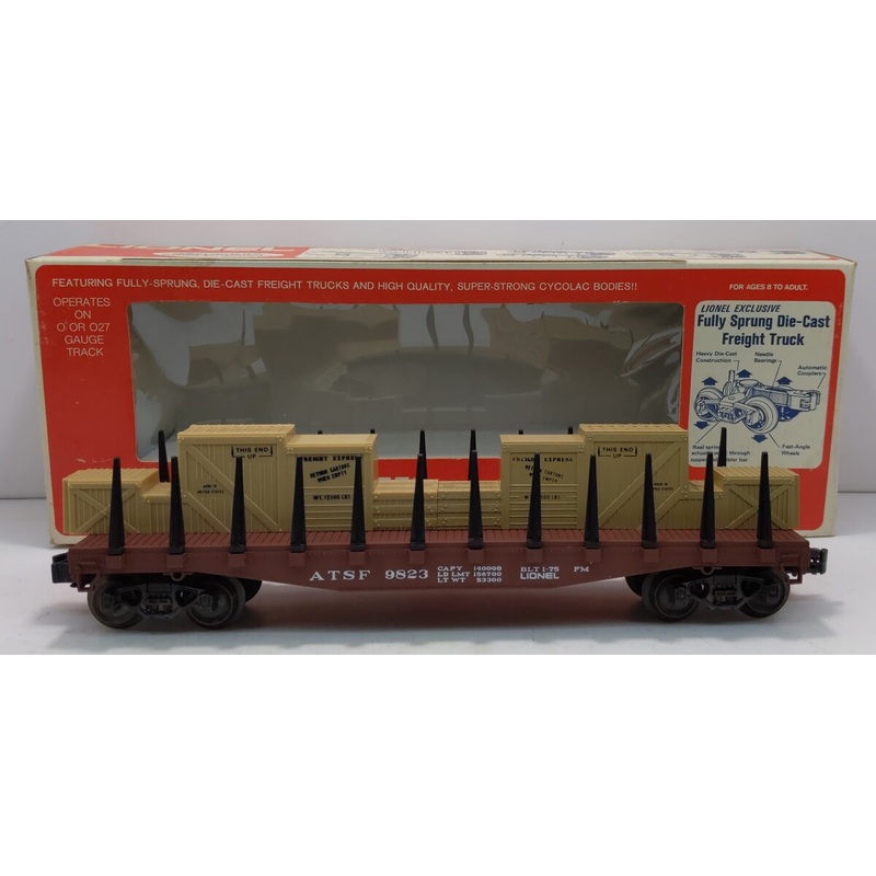 Lionel 6-9823 O Gauge Santa Fe Flatcar with Freight Load EX/Box