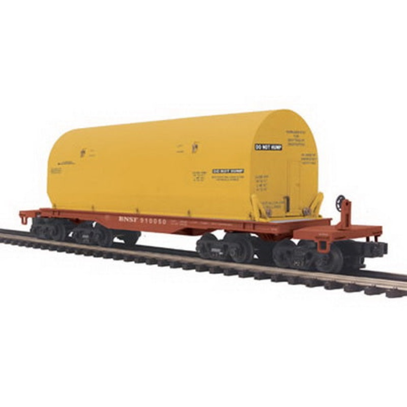 MTH 20-98398 O BNSF 47′ TTX Heavy Duty Flat Car w/Cover LN/Box