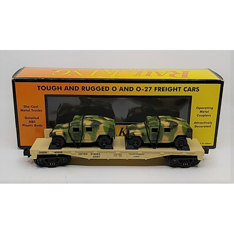 MTH 30-76036 O Gauge Army Flatcar #40608 w/ 2 Humvee’s LN/Box