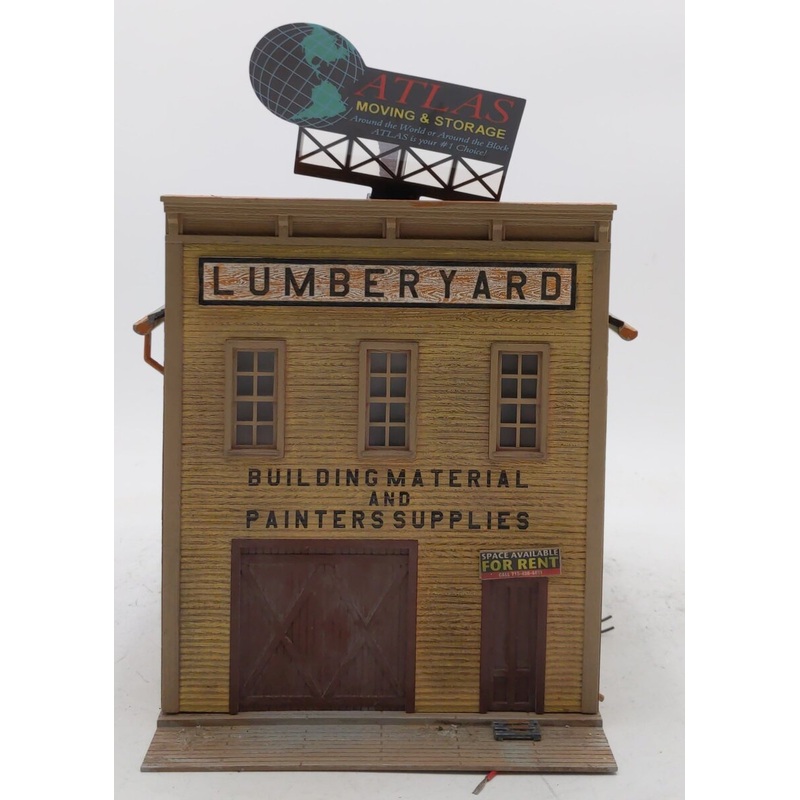 MTH 30-90346 Store Livery Building Lumber Yard w/ Atlas Moving & Storage Sign VG