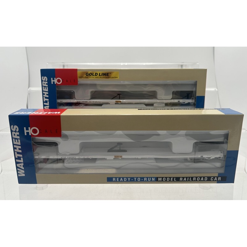Walthers 932-240312 HO ATSF Gold Bethlehem 89’4 Flush Deck Flatcar (Set of 2) LN/Box