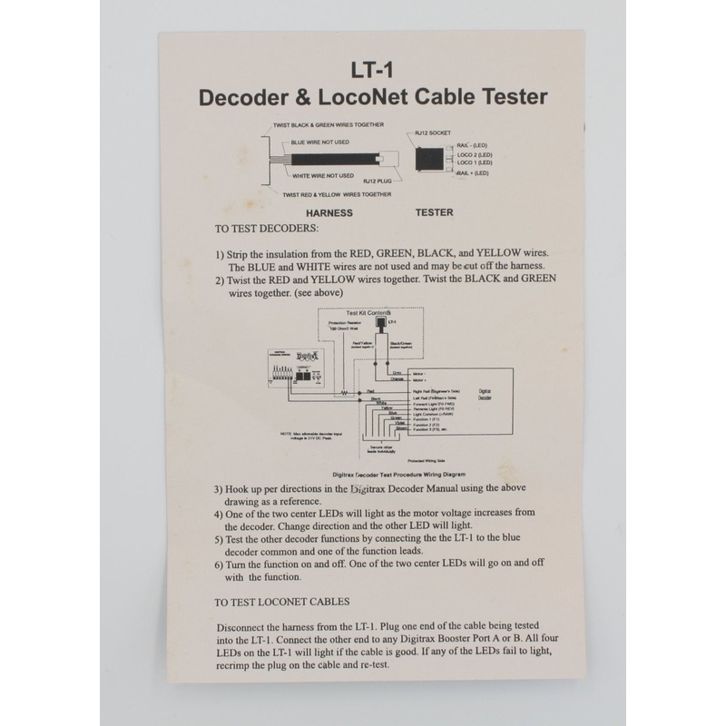 Digitrax LT-1X Decoder and LocoNet Cable Tester Instructions