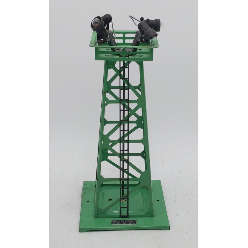 Lionel 395 Vintage O 4 Light Green Metal Floodlight Tower VG