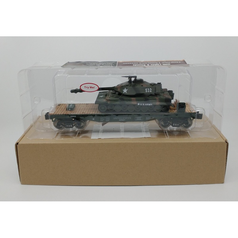 Menards 279-0863 O Gauge Army Flatcar and Tank with Lights & Sounds MT/Box