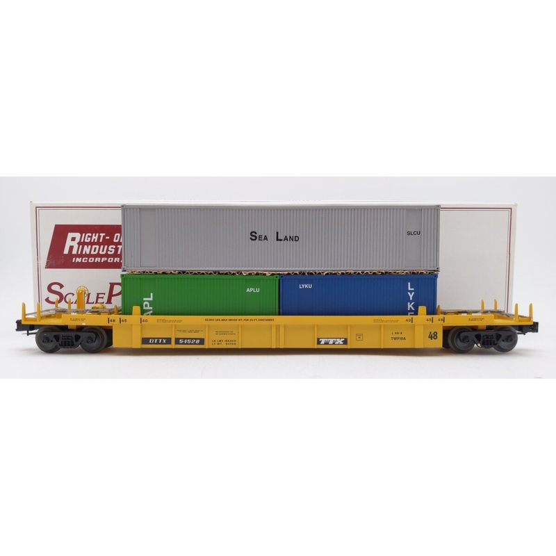Right-of-Way 54528 O TTX Stack Car (3-Rail) w/ Containers EX/Box