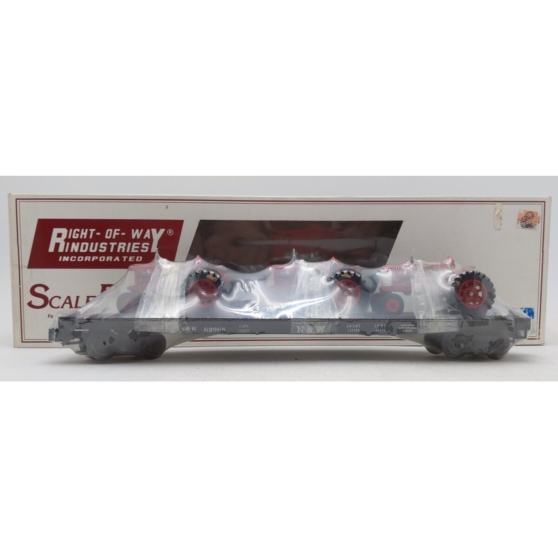 Right-of-Way 62968 O Scale N&W Flatcar w/ Tractor Load (3) LN/Box