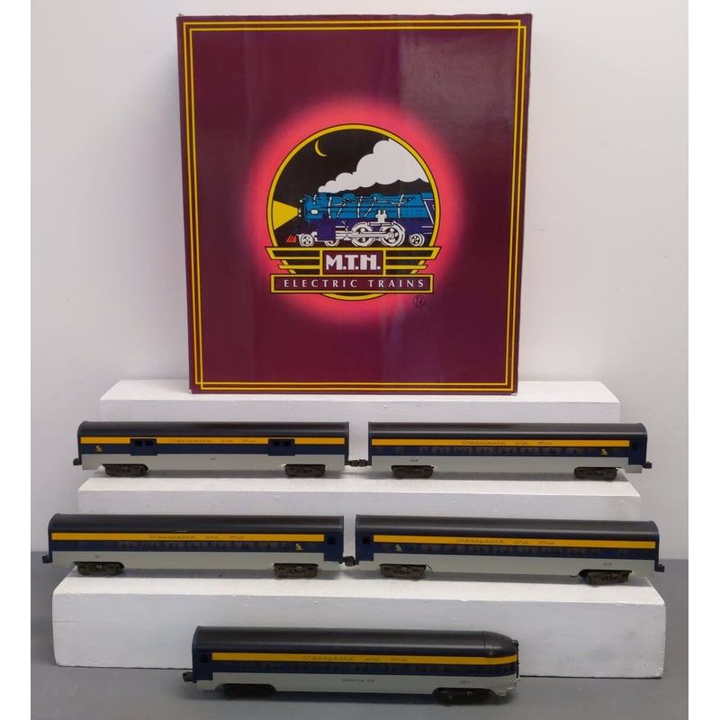 MTH 20-6502 O Chesapeake & Ohio 70′ Aluminum Passenger Car Set (Set of 5) EX/Box