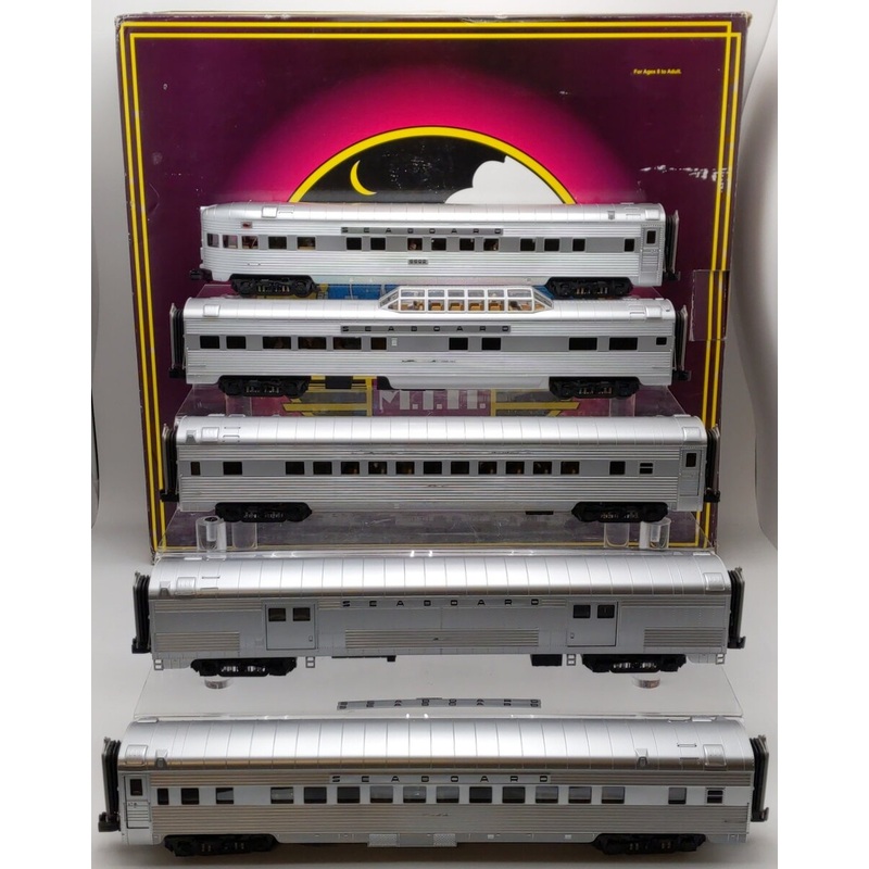 MTH 20-65073 O Seaboard 70′ Streamlined Ribbed Passenger Car Set (Set of 5) EX/Box