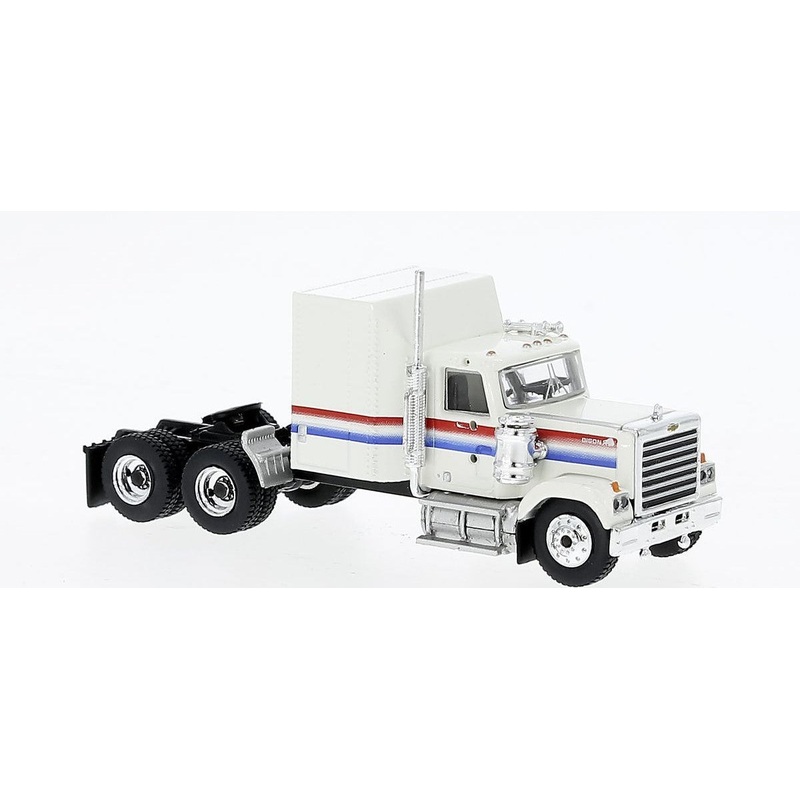 Brekina Automodelle 85783 HO White/Blue/Red 1980 GMC General Sleeper-Cab Tractor
