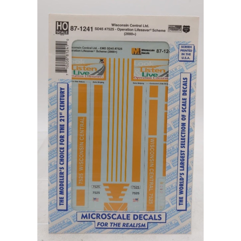 Microscale 87-1241 HO Wisconsin Central Ltd. SD45 #7525 OLS 2000+ Decal Sheet