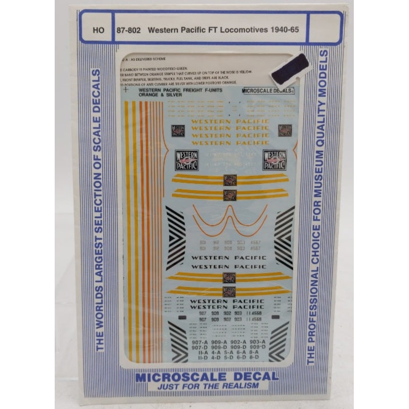 Microscale 87-802 HO Western Pacific FT Locomotives (1940-1965) Decal Sheet