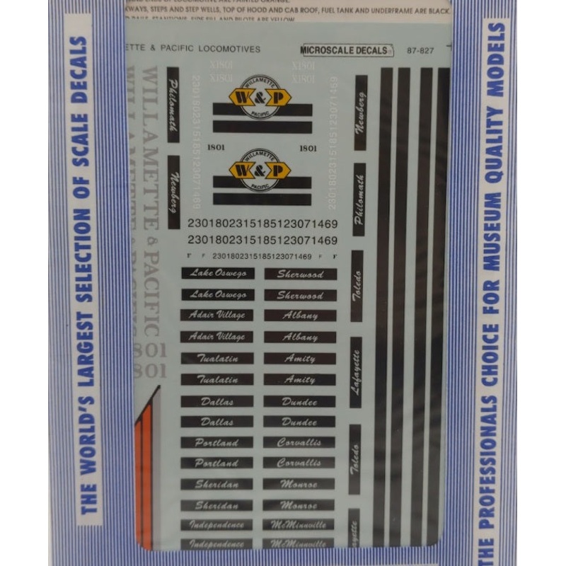 Microscale 87-827 HO Scale Willamette & Pacific Diesels (1993+) Decal Sheet