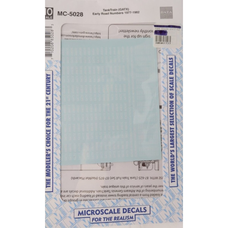 Microscale MC-5028 HO HO Railroad GATX TankTrain #1977-1982 Decal Set