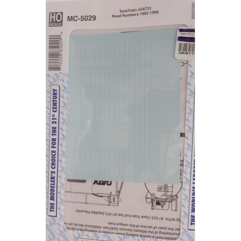 Microscale MC-5029 HO Railroad GATX TankTrain Road # 1982-1996 Decal Set