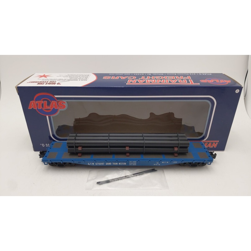 Atlas 200210-2 O Gauge Grand Trunk Western Flat Car W/ Load #670097 EX/Box
