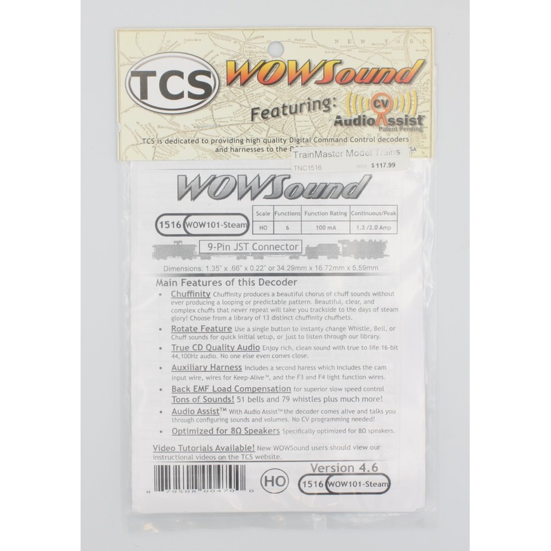 Train Control Systems 1516  Universal Decoder Wow 101-Steam 9 PIN JST Connector