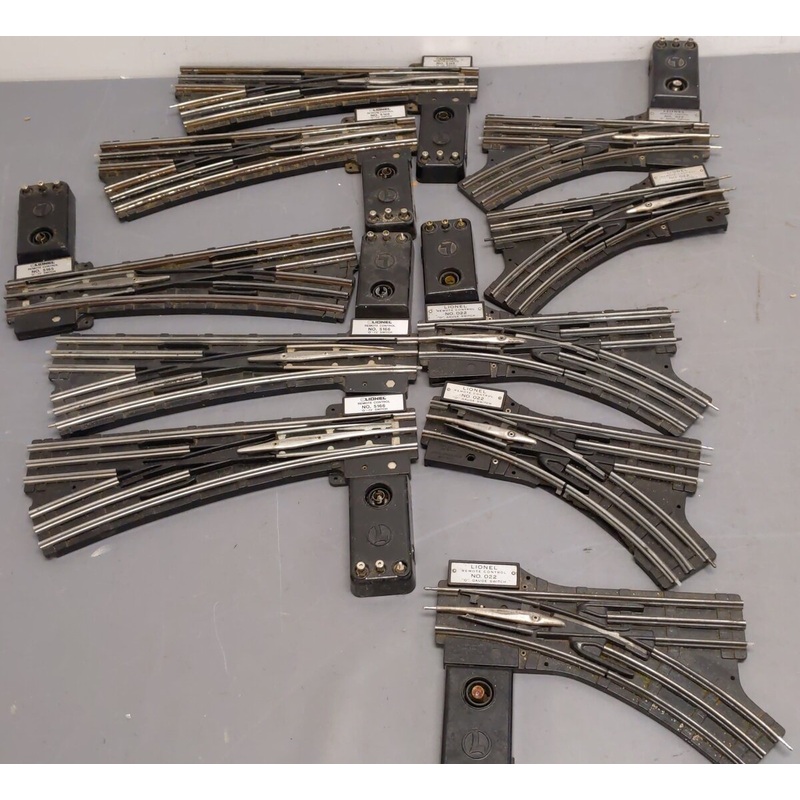 Lionel Assortment of O Gauge Left/Right Turnouts [10], 6-5165, 6-5166, 6-022 VG