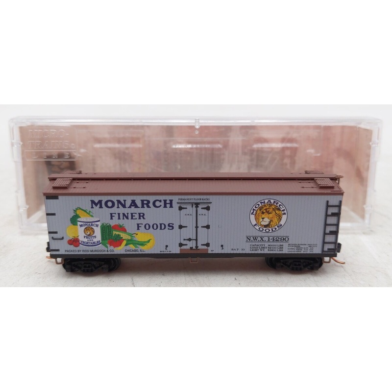 Micro-Trains 04900300 N Monarch Foods NWX 40′ Double Sheathed Wood Reefer #14290 LN/Box