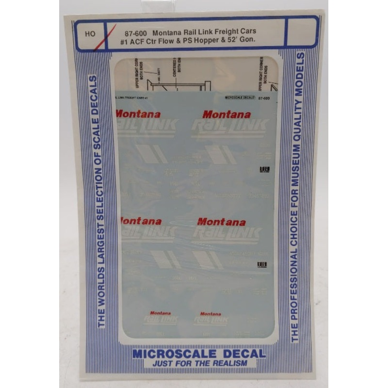 Microscale 87-600 HO Montana Rail Link Freight Car # 1 ACF Decal Sheet