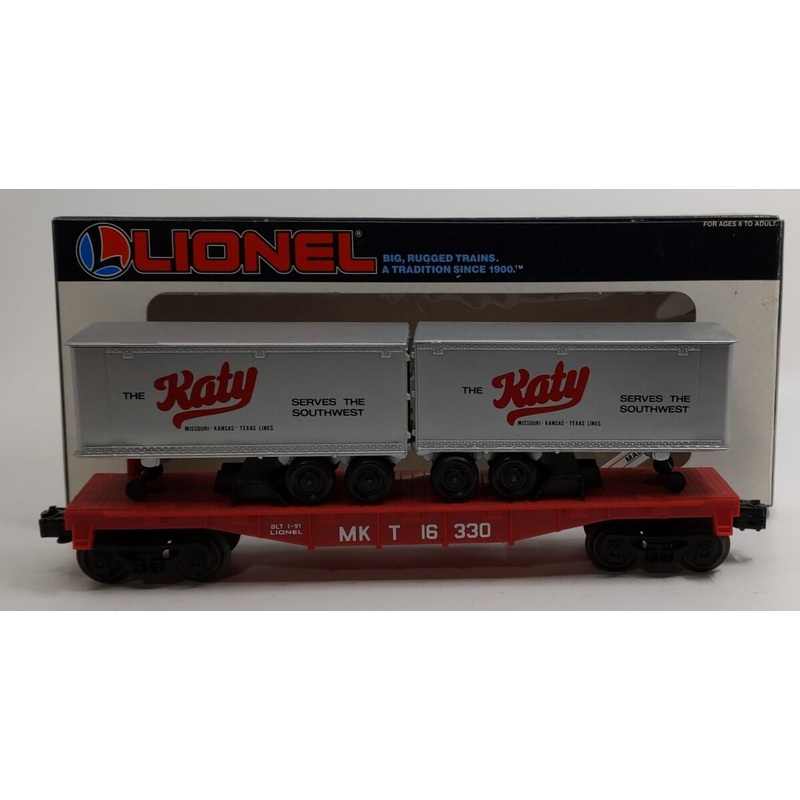 Lionel 6-16330 O Gauge Missouri, Kansas & Texas Flatcar w/ Trailers LN/Box