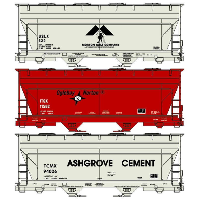 Accurail 8171 HO Morton Salt,Oglebay Norton,Ashgrove 2-Bay ACF Covered Hopper