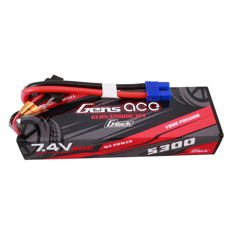 Gens Ace GEA532S60E3GT 5300mAh 2S 60C 7.4V HardCase G-tech Lipo Battery Pack 24#