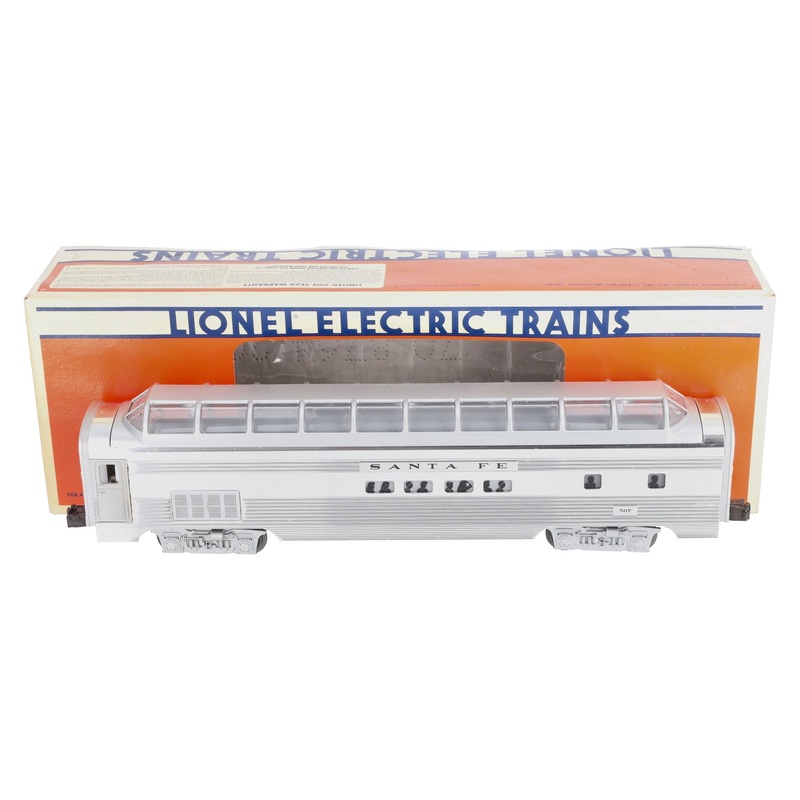 Lionel 6-19128 O Gauge Santa Fe Aluminum Full Vista Dome Car #507 NIB