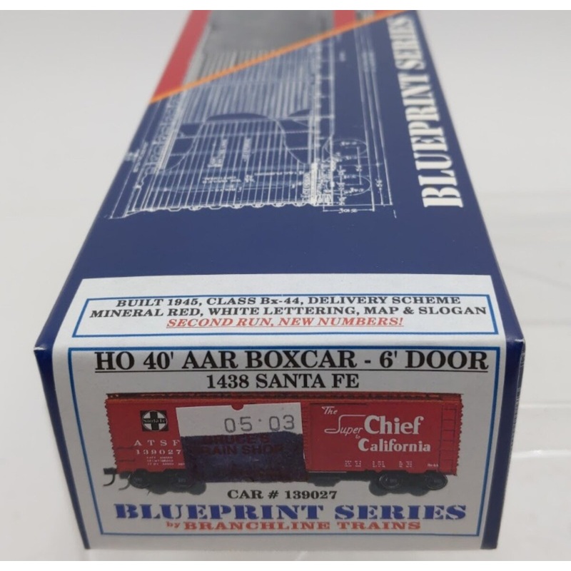 Branchline 1438 HO Blueprint Series ATSF 40′ AAR Boxcar 6′ Door # 139027 Kit