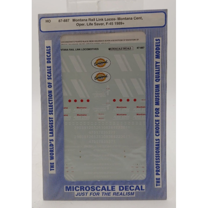 Microscale 87-887 HO Scale Montana Rail Link RR locomotives 1989+ Decal Sheet