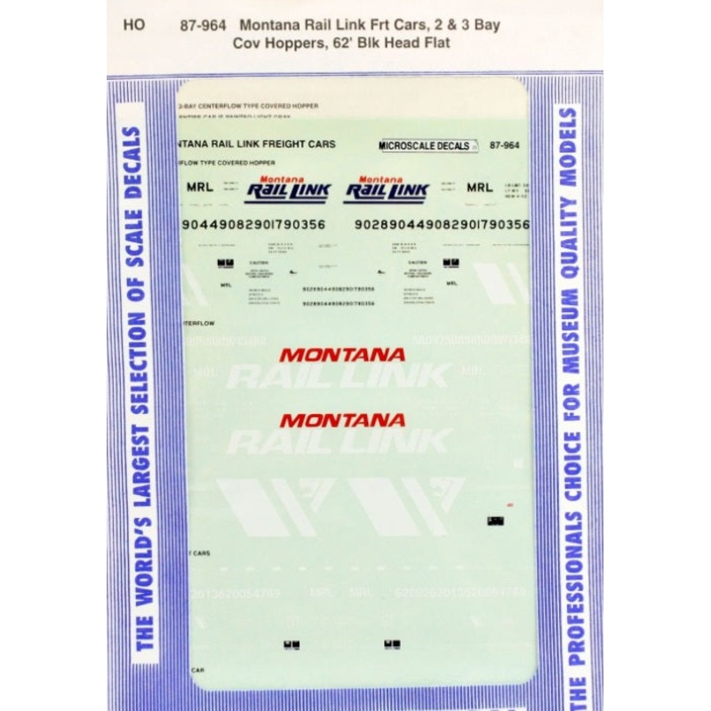Microscale 87-964 HO Montana Rail Link Assorted Freight Cars 1992+ Decal Sheet