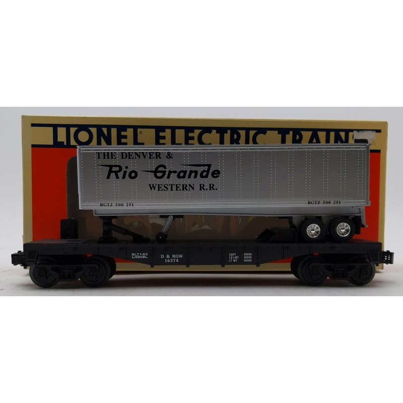 Lionel 6-16374 O Gauge Denver & Rio Grande Western Flatcar with Trailer EX/Box