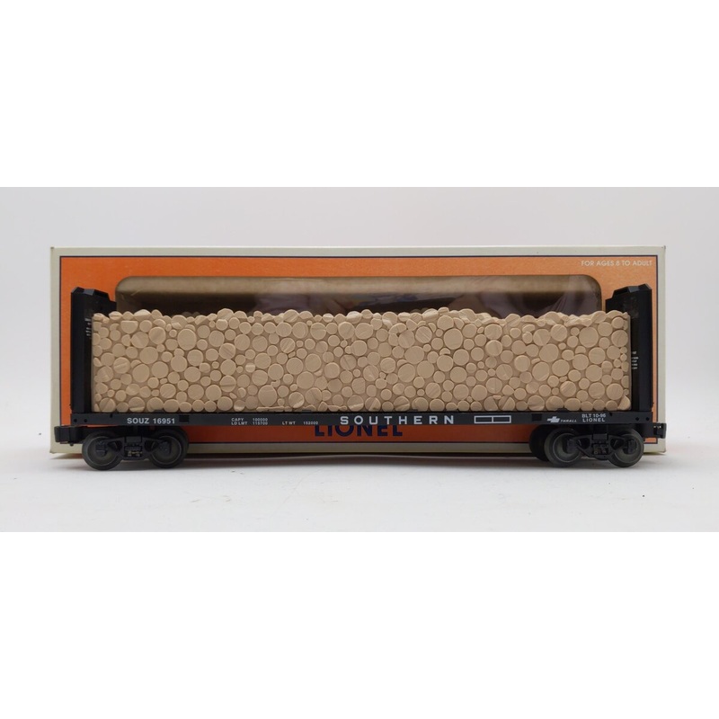 Lionel 6-16951 O Gauge 9823 Southern Bulkhead Flat Car w/ Simulated Wood Load EX/Box