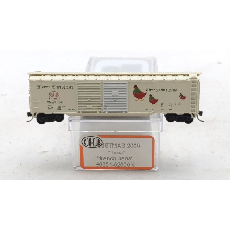 Con-Cor 0001-02000N N Scale Three French Hens Christmas 50′ Steel Boxcar #2000 LN/Box