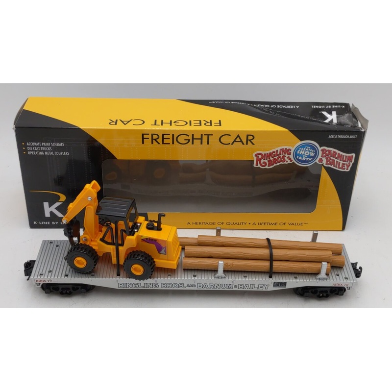 K-Line 6-21240 O Gauge Ringling Bros Circus Flatcar w/Front End Loader & Poles EX/Box