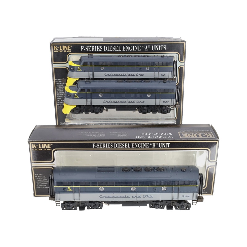 K-Line K25151C O Gauge Chesapeake & Ohio F7 ABA Diesel Locomotive Set #8012/8013 NIB