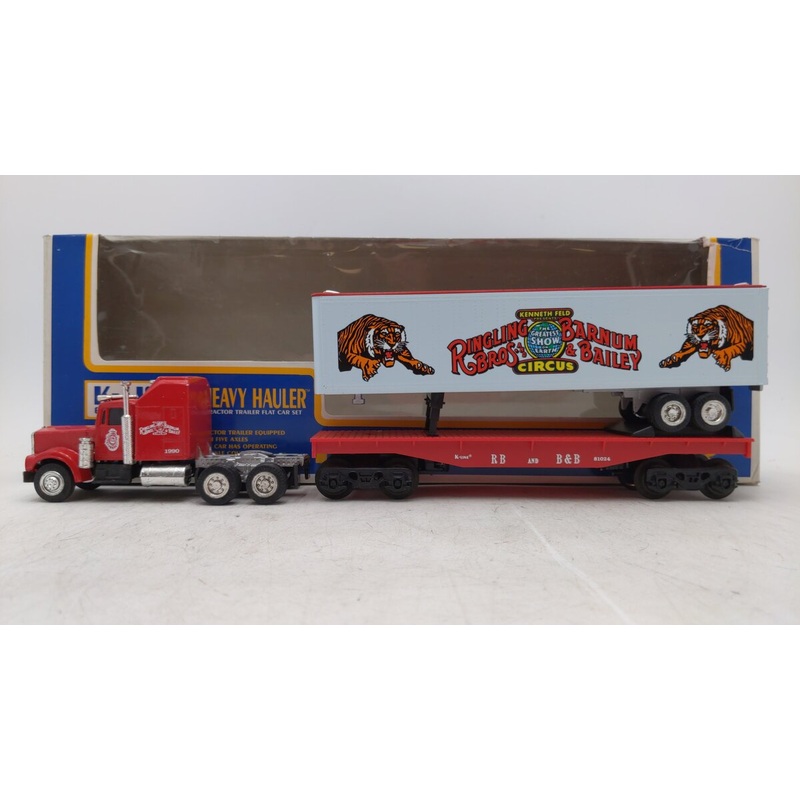 K-Line K665601 O Ringling Bros.Tractor Trailer w/Flatcar EX/Box