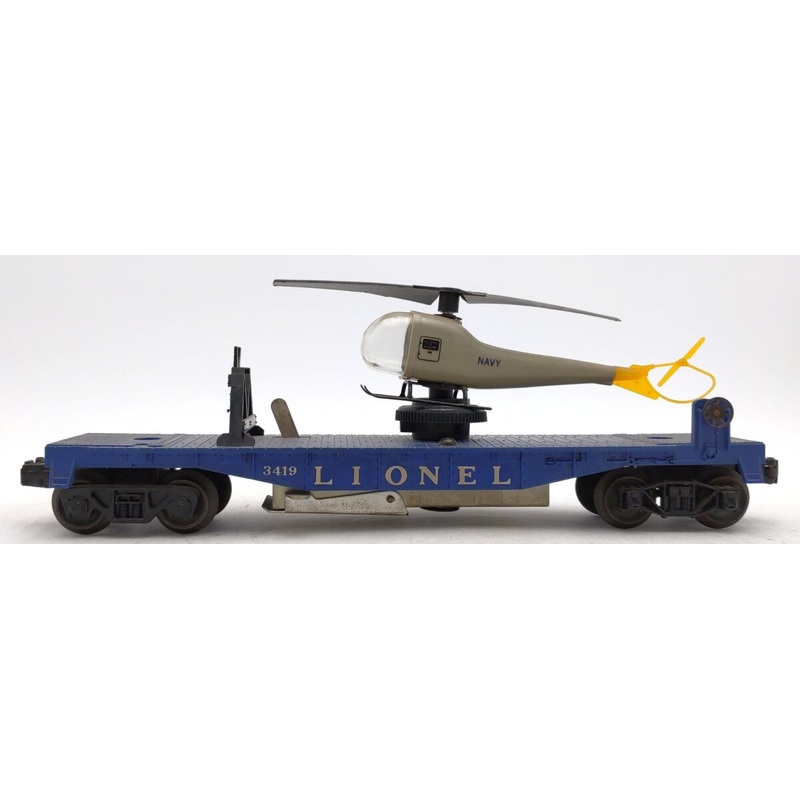 Lionel 3419 Vintage O Operating Flatcar w/Helicopter – Type III EX