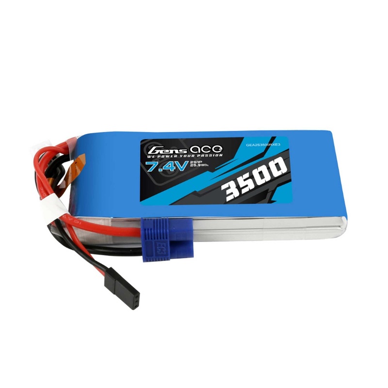 Gens Ace GEA2S2800RXE3 7.4V 2800mAh 2S Receiver LiPo Battery: EC3, JR
