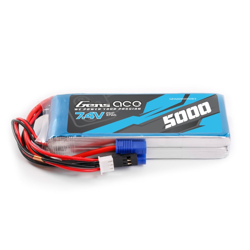 Gens Ace GEA2S5000RXE3 5000mAh 2S 7.4V RX Lipo Battery with EC3 & JR Plug