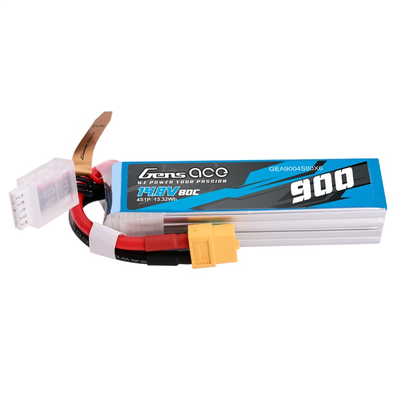 Gens Ace GEA9004S80X6 900mAh 4S 80C 14.8V Lipo Battery Pack with XT60 Plug