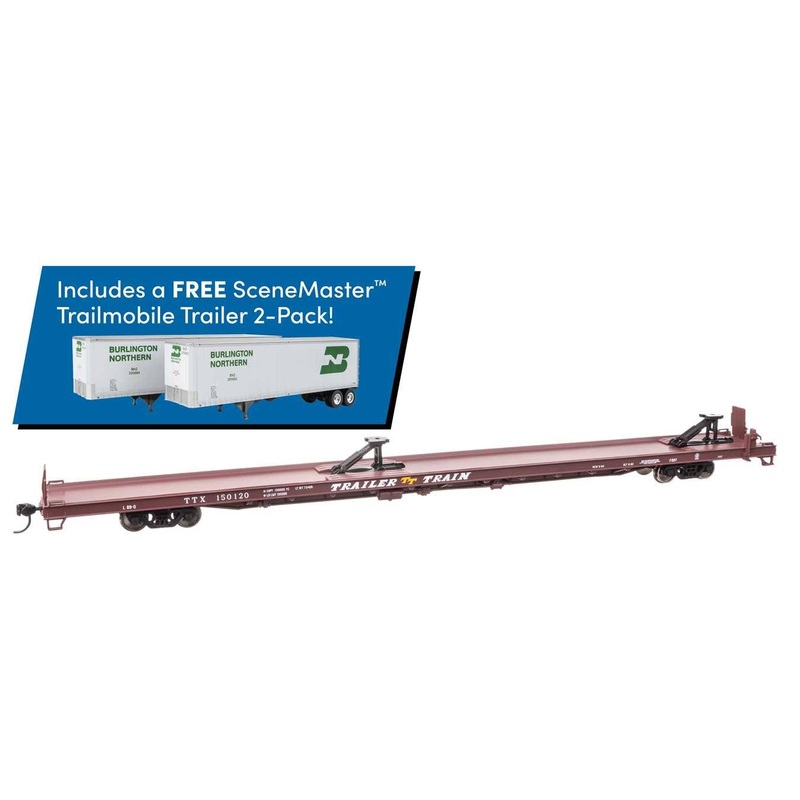 Walthers 910-5734B HO Trailer Train Flat Car with Trailers TTX #150120